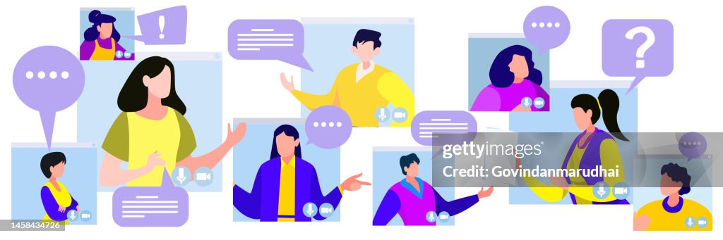 Online remote video conference call. Business communication via internet concept. Virtual distant work of people, colleagues team.