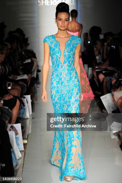 Model on the runway at Evening Sherri Hill's spring 2013 show at Trump Tower.