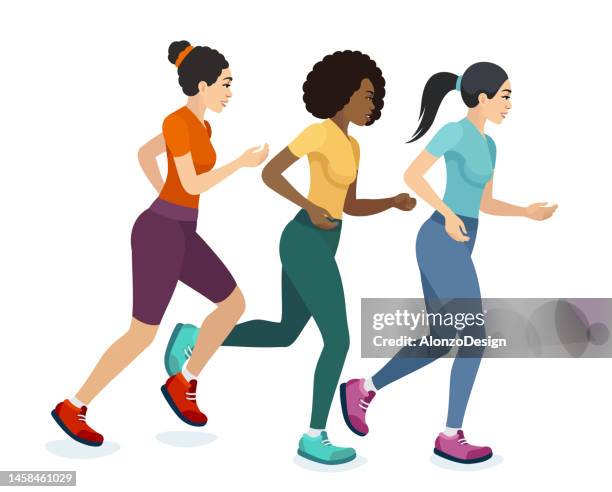 active women jogging. - running stock illustrations