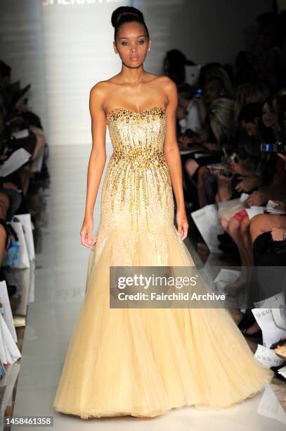 Model on the runway at Evening Sherri Hill's spring 2013 show at Trump Tower.