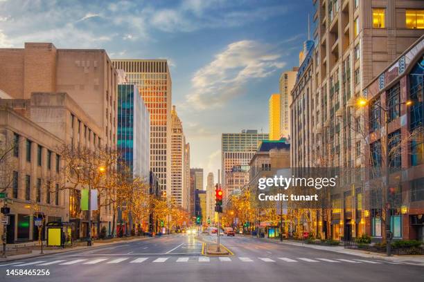 avenida en la gran ciudad - semaforo fotografías e imágenes de stock