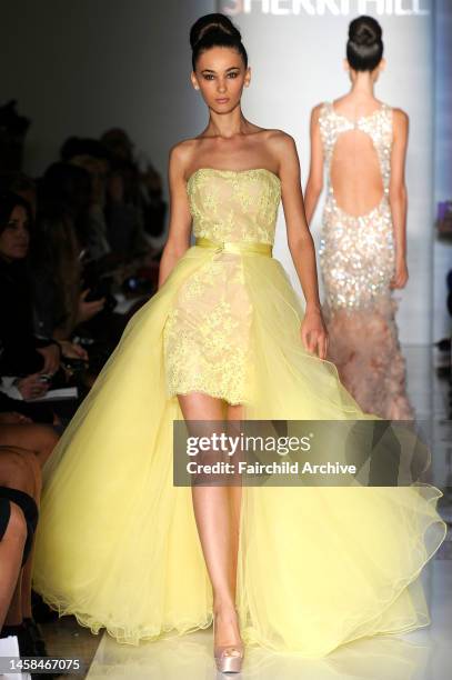 Model on the runway at Evening Sherri Hill's spring 2013 show at Trump Tower.