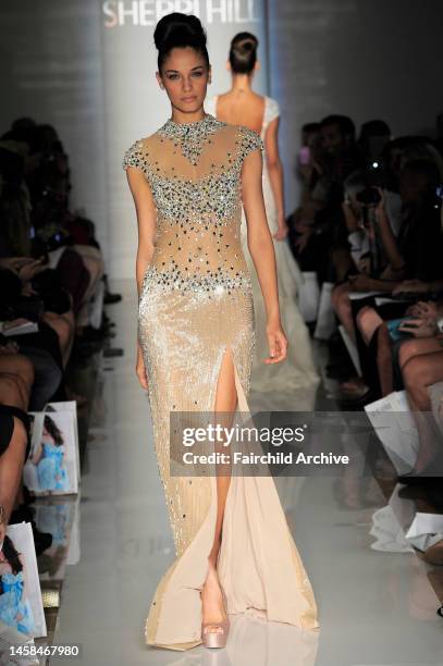 Model on the runway at Evening Sherri Hill's spring 2013 show at Trump Tower.