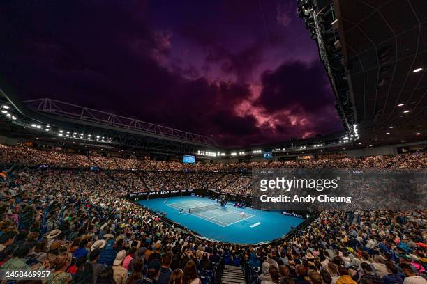 General view of Rod Laver Arena during the fourth round singles match between Stefanos Tsitsipas of Greece and Jannik Sinner of Italy during day...