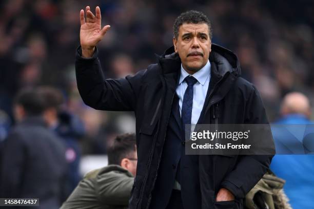 Former Leeds United player Chris Kamara acknowledges the fans prior to the Premier League match between Leeds United and Brentford FC at Elland Road...