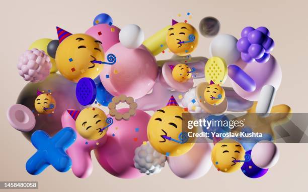 emojis stylized 3d cgi abstract illustrations object - emoji stock pictures, royalty-free photos & images