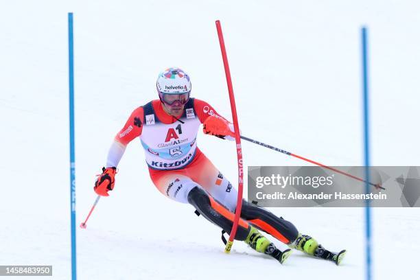 Daniel Yule of Switzerland competes in the 2nd run of the Men's Slalom of the Audi FIS Alpine Ski World Cup at Gansler Alm on January 22, 2023 in...