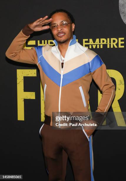 Rapper T.I. Attends the world premiere of "Fear" at Directors Guild Of America on January 21, 2023 in Los Angeles, California.