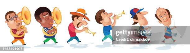 olinda carnival musicians - wind instrument stock illustrations