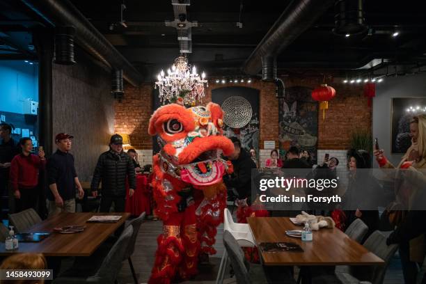 Restaurants are visited to bring good luck during the traditional Lion Dance as it is performed during Chinese New Year celebrations to mark The Year...