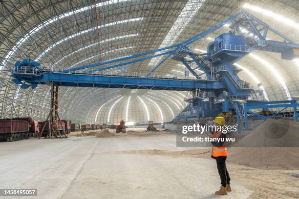 a female technician works at a large freight construction site - bulk test stock pictures, royalty-free photos & images