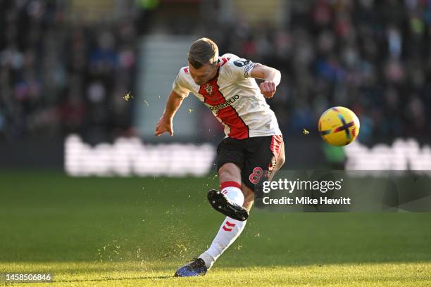 James Ward-Prowse of Southampton takes a free kick during the Premier League match between Southampton FC and Aston Villa at Friends Provident St....