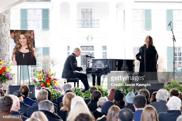 Alanis Morissette performs onstage at the public memorial for Lisa Marie Presley on January 22, 2023 in Memphis, Tennessee. Presley the only child of...