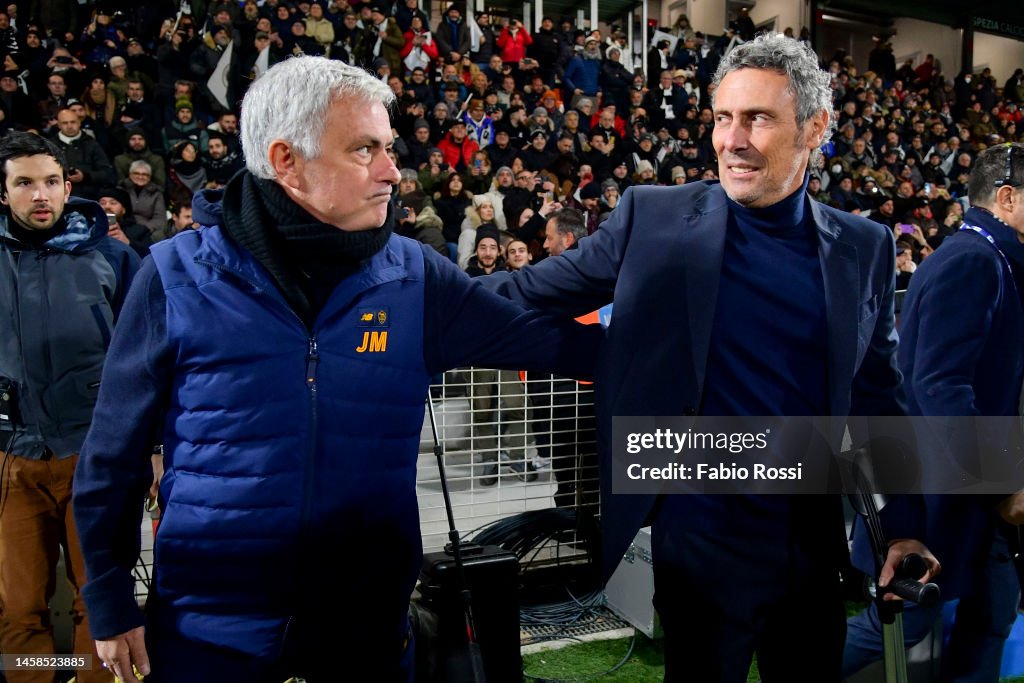 As Roma Coach AS Roma coach Josè Mourinho and Spezia Calcio coach Luca Gotti prior ...