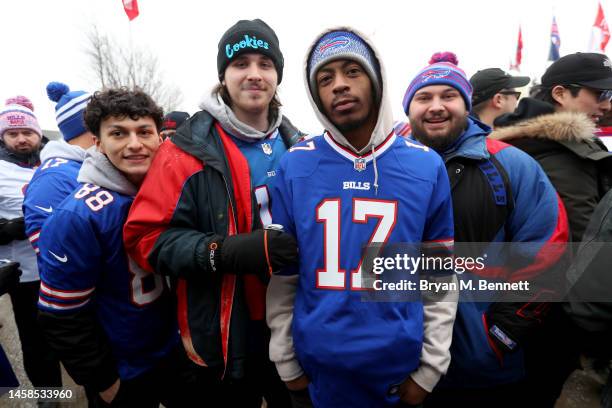 Buffalo Bills fans tailgate in the parking lot prior to the AFC Divisional Playoff game between the Cincinnati Bengals and the Buffalo Bills at...