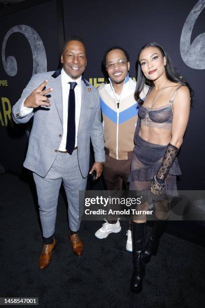 Deon Taylor, T.I. And Annie IIonzeh attend "Fear" World Premiere at Directors Guild Of America on January 21, 2023 in Los Angeles, California.