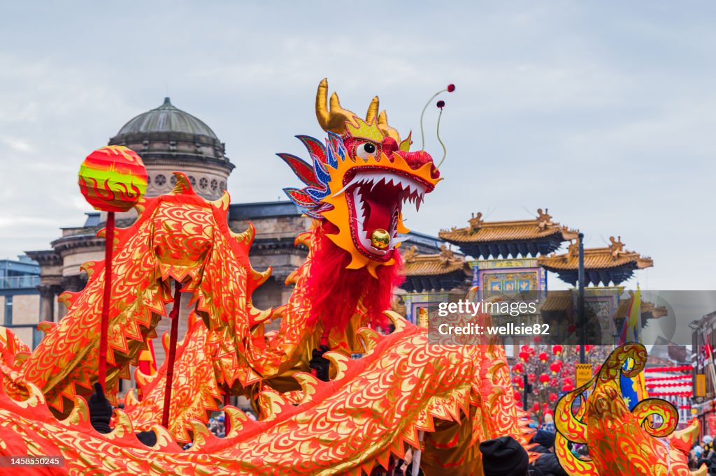 Dragon dance in Liverpool Chinatown