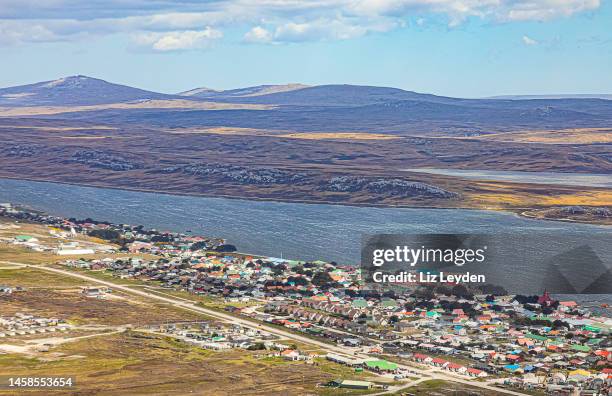 elevated view of port stanley, falkland islands - falkland islands stock pictures, royalty-free photos & images