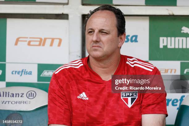 Rogério Ceni head coach of Sao Paulo looks on during the match between Palmeiras and Sao Paulo as part of Sao Paulo State Championship 2023 at...