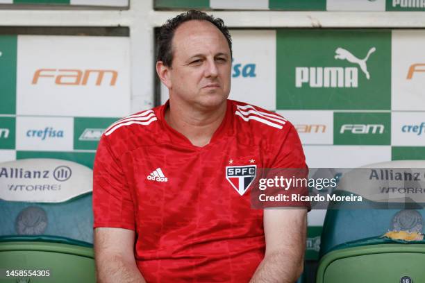 Rogério Ceni head coach of Sao Paulo looks on during the match between Palmeiras and Sao Paulo as part of Sao Paulo State Championship 2023 at...