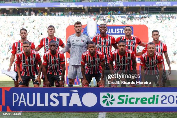 Team of Sao Paulo pose for a teamphoto prior to the match between Palmeiras and Sao Paulo as part of Sao Paulo State Championship 2023 at Allianz...