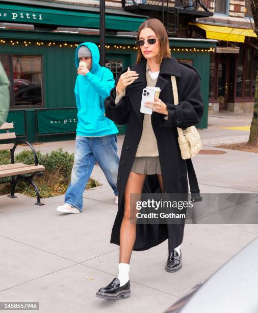 Justin Bieber and Hailey Bieber are seen on January 22, 2023 in New York City.