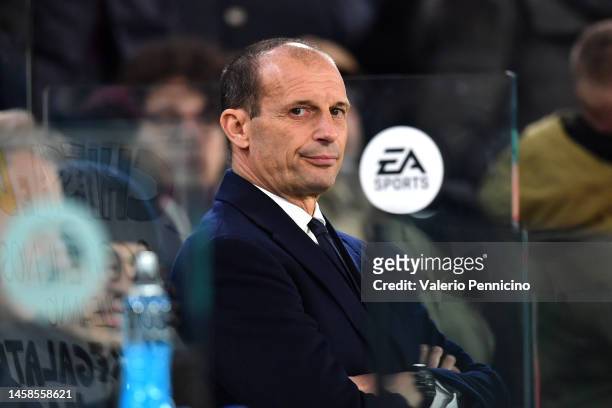 Massimiliano Allegri, Head Coach of Juventus, looks on during the Serie A match between Juventus and Atalanta BC at Allianz Stadium on January 22,...