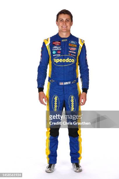 Driver Zane Smith poses for a photo during NASCAR Production Days at Charlotte Convention Center on January 18, 2023 in Charlotte, North Carolina.