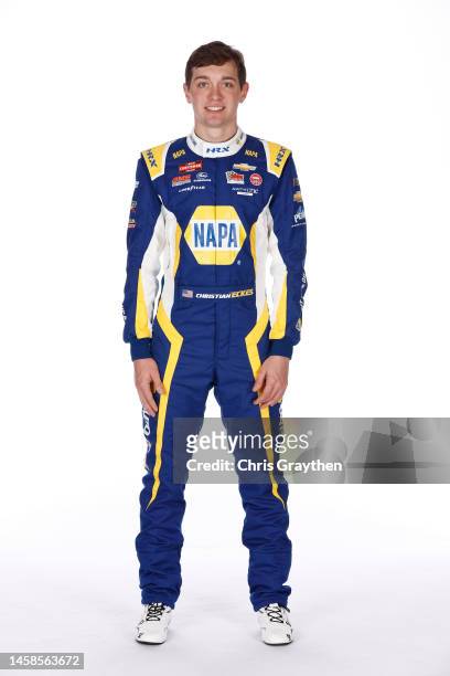 Driver Christian Eckes poses for a photo during NASCAR Production Days at Charlotte Convention Center on January 18, 2023 in Charlotte, North...