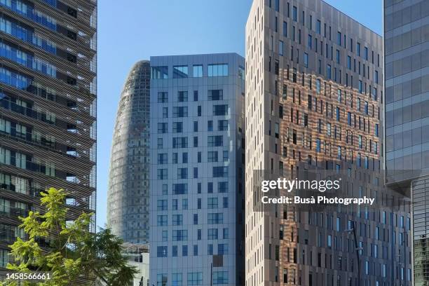 office building towers in the poble nou district of barcelona, spain - nou stock pictures, royalty-free photos & images