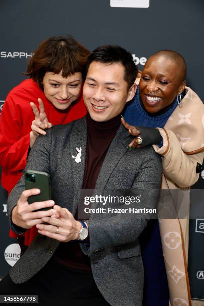 Alia Shawkat, Director Anthony Chen and Cynthia Erivo attend the 2023 Sundance Film Festival "Drift" Premiere at Eccles Center Theatre on January 22,...