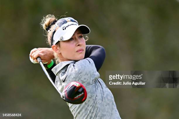 Nelly Korda of the United States plays her shot from the third tee during the final round of the Hilton Grand Vacations Tournament of Champions at...