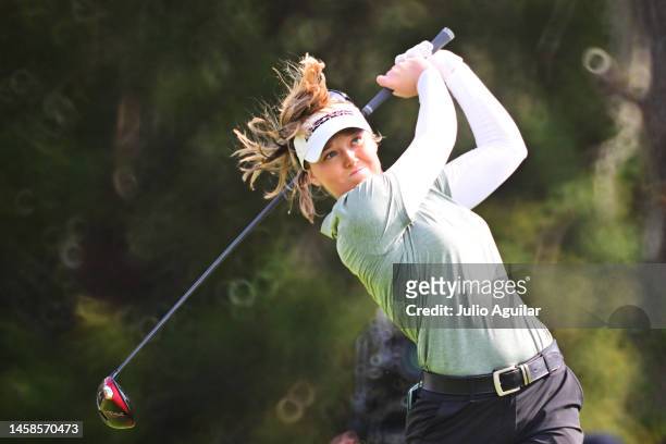 Brooke Henderson of Canada plays her shot from the fifth tee during the final round of the Hilton Grand Vacations Tournament of Champions at Lake...