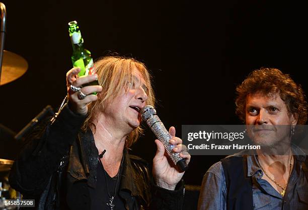 Def Leppard's Joe Elliott and Rick Allen,take part in a Q+A at YouTube Presents Def Leppard At The House Of Blues at House of Blues Sunset Strip on...