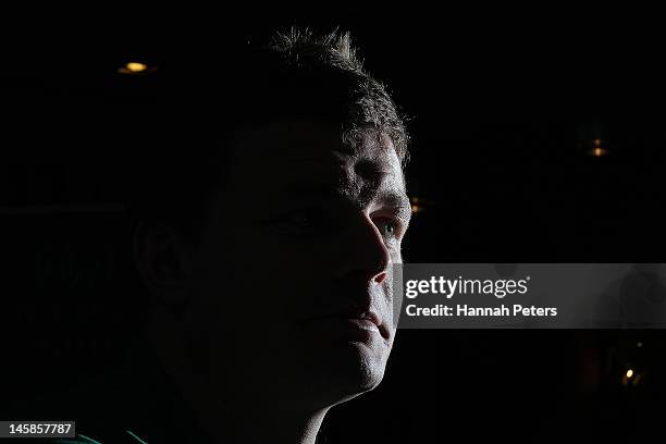 Brian O'Driscoll talks to the media during the Ireland rugby team announcement at the Spencer on Byron on June 7, 2012 in Auckland, New Zealand.