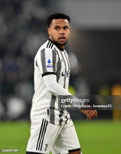 Weston McKennie of Juventus looks on during the Serie A match between Juventus and Atalanta BC at Allianz Stadium on January 22, 2023 in Turin, Italy.