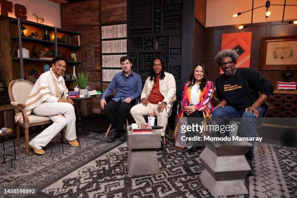 Kimberlé Crenshaw, Jason Stanley, Roger Ross Williams, Holly Cook Macarro, and W. Kamau Bell speak onstage at 2023 Sundance Film Festival The Big...
