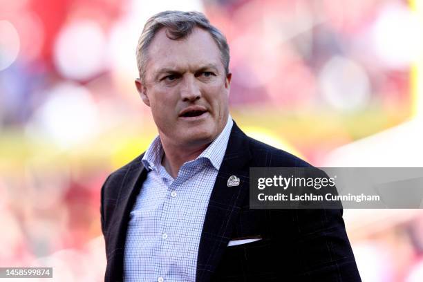 General Manager John Lynch of the San Francisco 49ers looks on prior to a game against the Dallas Cowboys in the NFC Divisional Playoff game at...