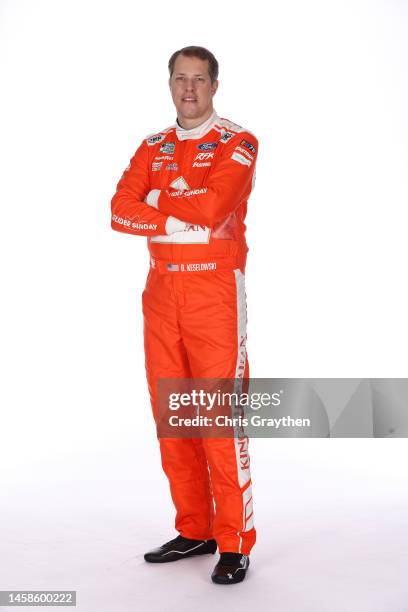 Driver Brad Keselowski poses for a photo during NASCAR Production Days at Charlotte Convention Center on January 18, 2023 in Charlotte, North...