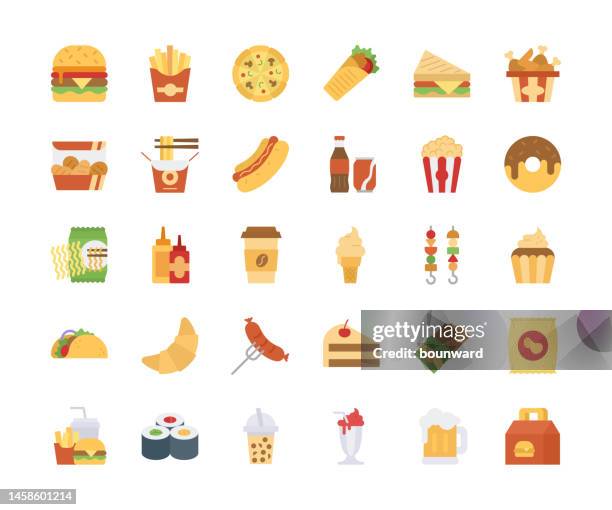 stockillustraties, clipart, cartoons en iconen met fast food. flat design icons. editable stroke. - burger icon