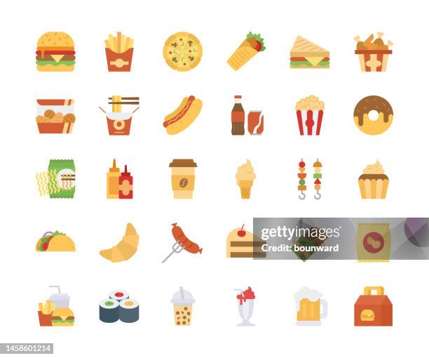 fast food. flat design icons. editable stroke. - fast food stock illustrations