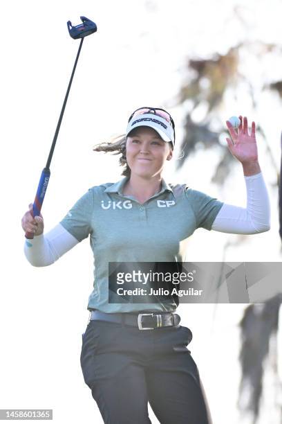 Brooke Henderson of Canada reacts after winning the Hilton Grand Vacations Tournament of Champions at Lake Nona Golf & Country Club on January 22,...