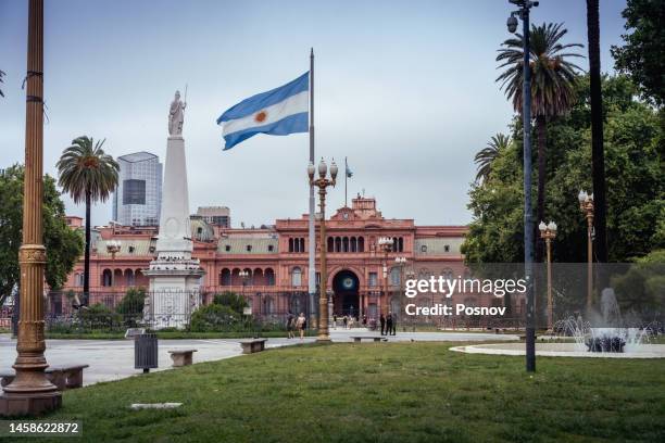 flag of argentina at plaza de mayo - argentina fotografías e imágenes de stock