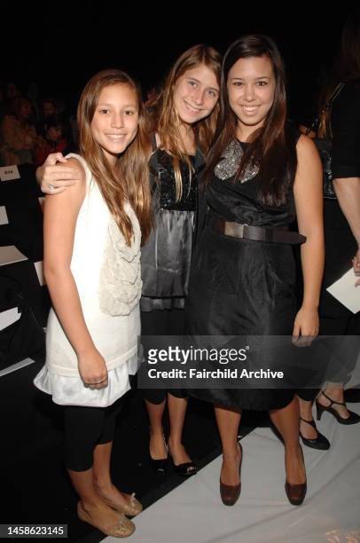 Josephine Becker, a guest and Cecilia Becker attend mother Vera Wang's spring 2008 runway show at Bryant Park's Tent in New York City.