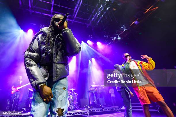 Haile, Akelle Charles and Louis Rei of WSTRN perform at KOKO on January 22, 2023 in London, England.