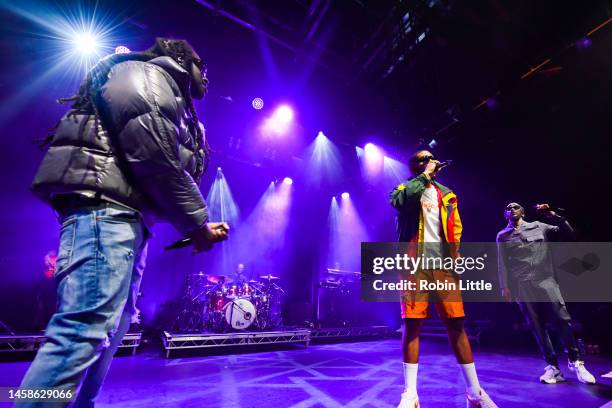 Haile, Louis Rei and Akelle Charles of WSTRN perform at KOKO on January 22, 2023 in London, England.