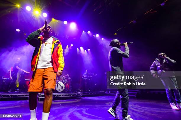 Louis Rei, Akelle Charles and Haile of WSTRN perform at KOKO on January 22, 2023 in London, England.