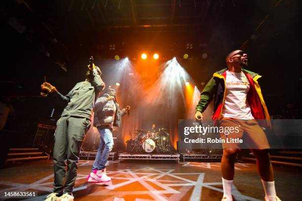 Akelle Charles, Haile and Louis Rei of WSTRN perform at KOKO on January 22, 2023 in London, England.