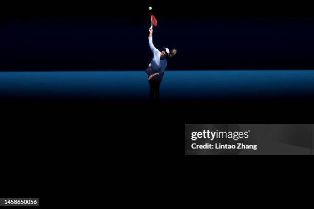 Donna Vekic of Croatia serves in the fourth round singles match against Linda Fruhvirtova of Czech Republic during day eight of the 2023 Australian...