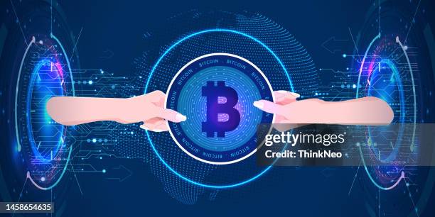 digital money bitcoins technology style background - cryptocurrency stock illustrations